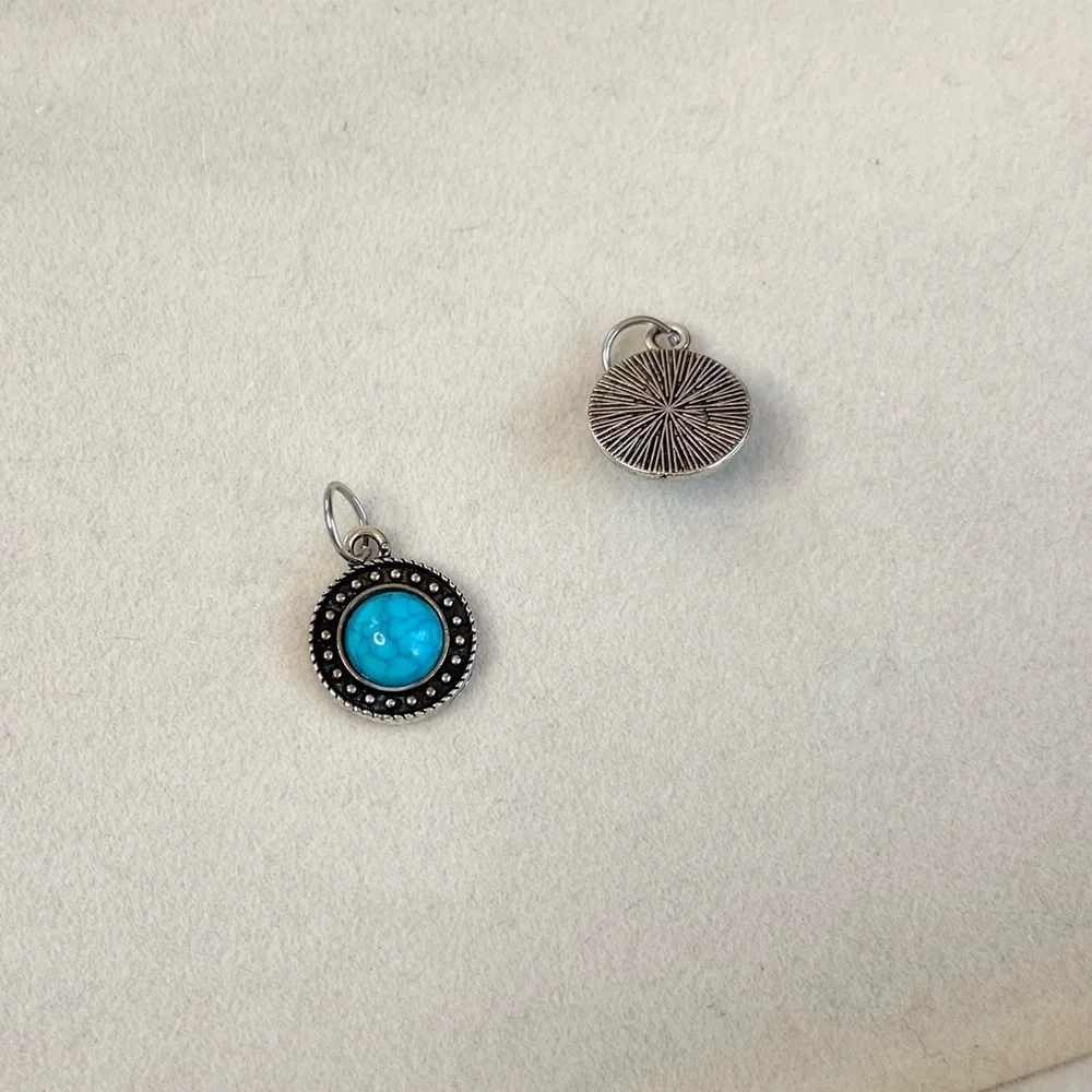 Blue Horizon Turquoise Medallion Charm –Silver Tone Pendant